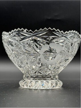 Crystal Clear Industries Roses & Stems Crystal Bowl Footed Etched Floral 6”